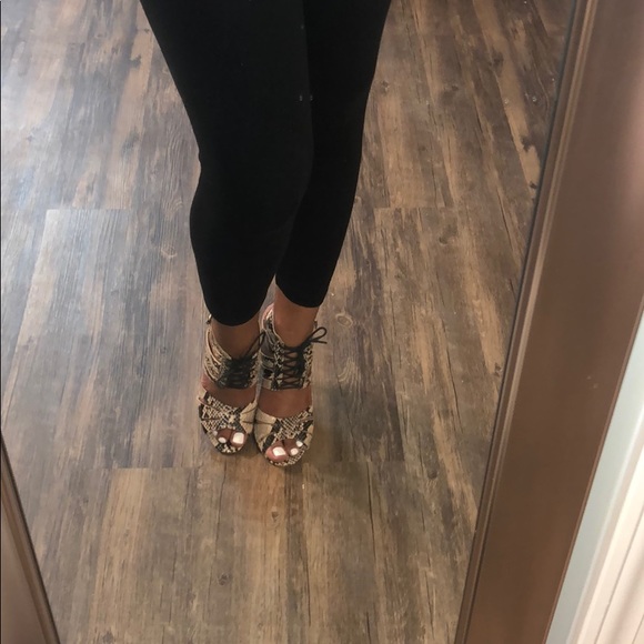 Lace-up Faux Snakeskin Heels - Picture 6 of 6